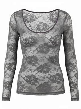 Love Culture Sheer Floral Lace Long-Sleeve Top - Gray
